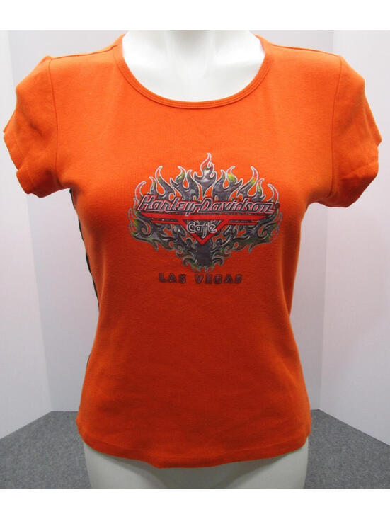 Harley-Davidson Tops - Harley Davidson Wmn's Shirt Size XL Late Vintage 90'S  Orange Black Side Insert